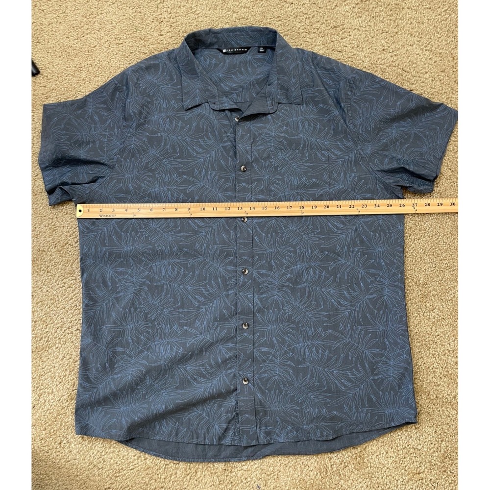 TravisMathew Mens XXL Button Down Short Shirt Grey Blue Palm Trees Print Golf - Picture 4 of 8